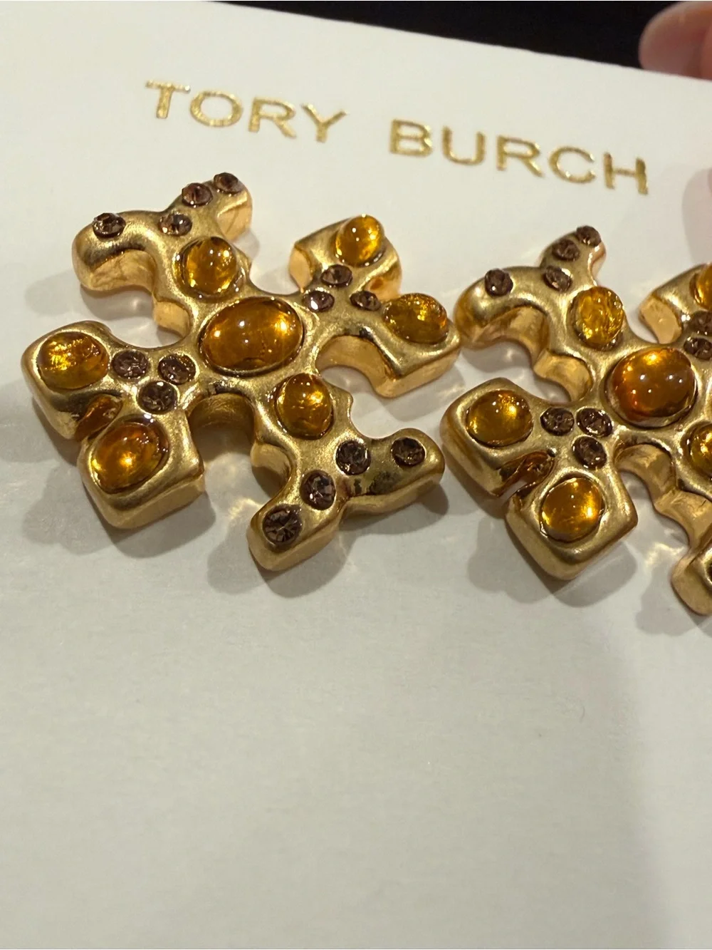 Tory Burch | Gold Plated Icon Logo and Rich Bronzy Enamel Stud Earrings | Sm/Med